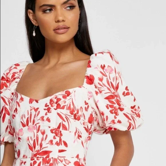 NWT Banana Republic puff sleeve white floral dress - Picture 2 of 14